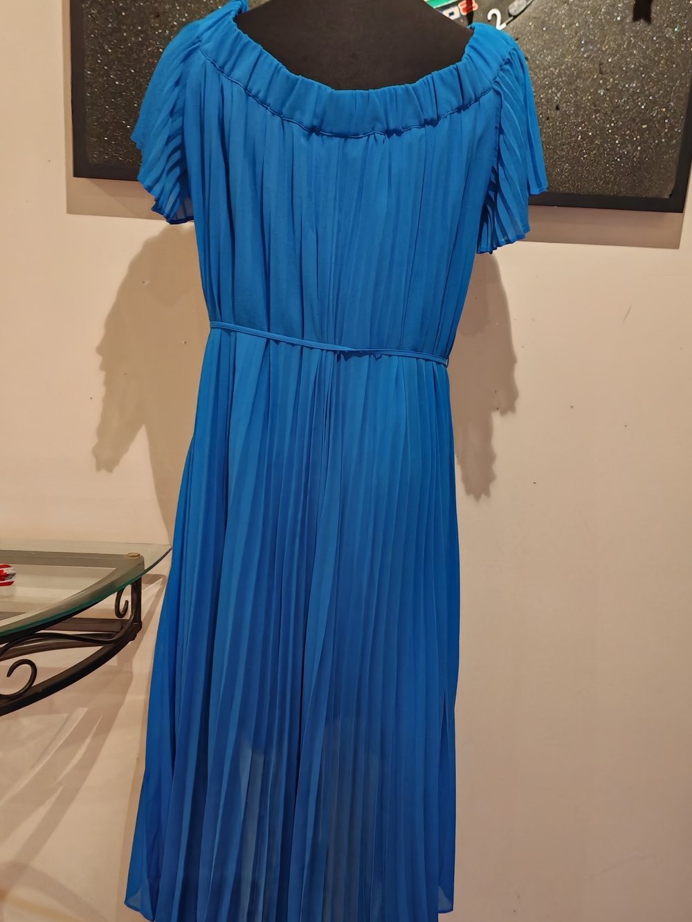 Ted Baker Cobalt Blue Off-Shoulder Pleated High-Low Floral Dress - Picture 8 of 14